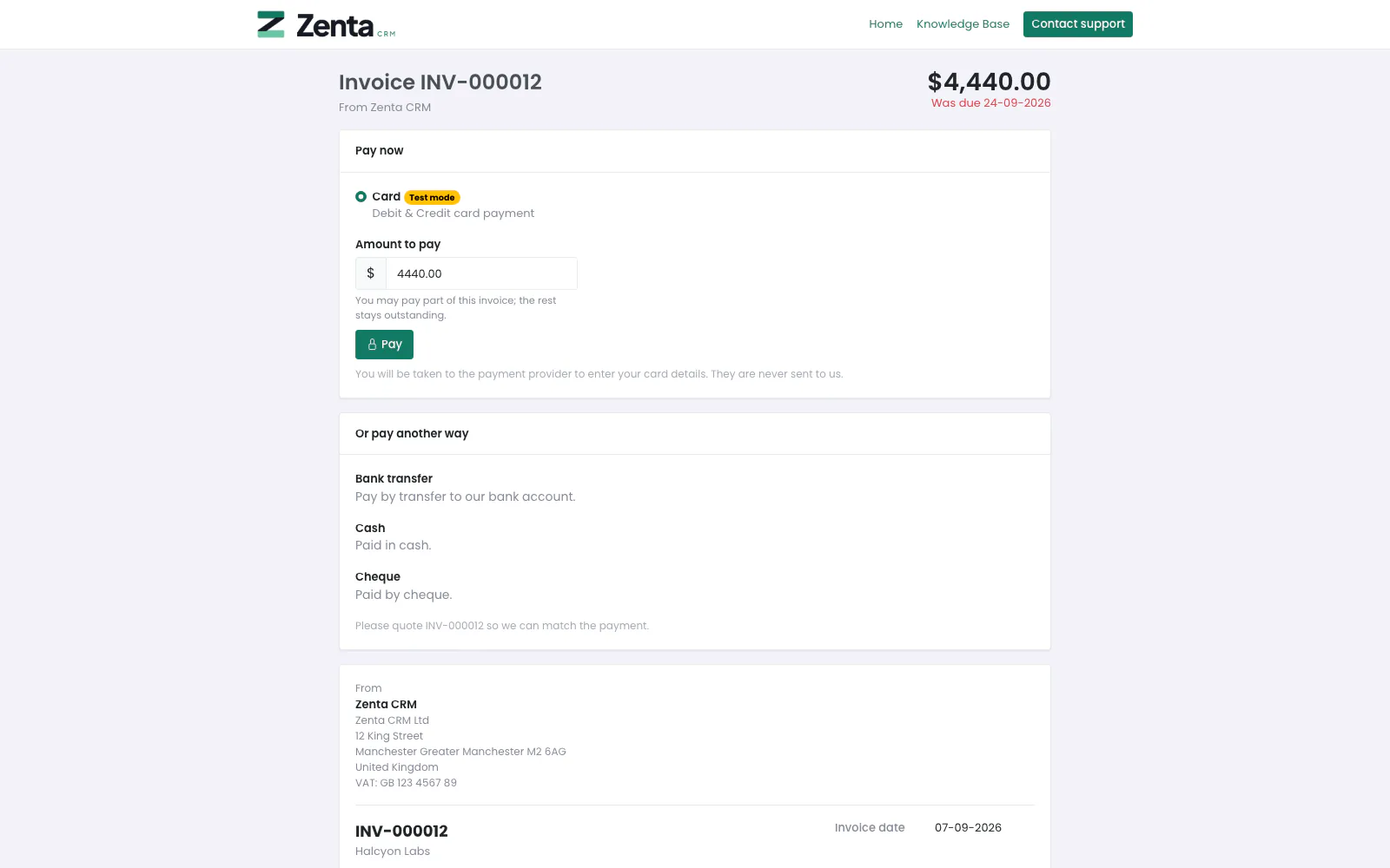 An invoice that may be paid in part: the customer chooses how much, up to what is owed.