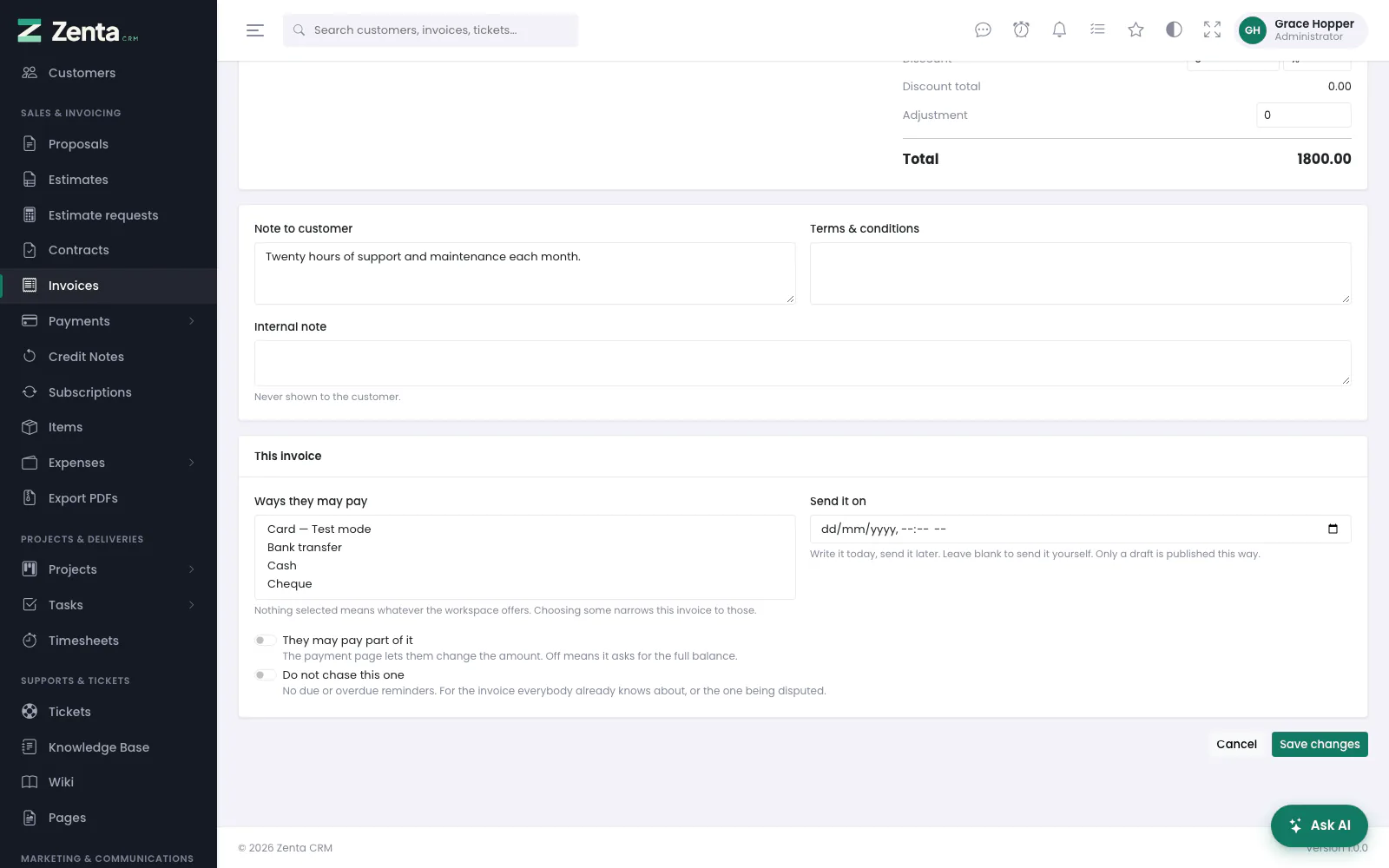 This invoice: the switches that make one invoice behave differently from the rest.