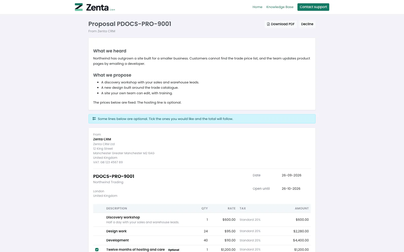 A proposal opened from its link.