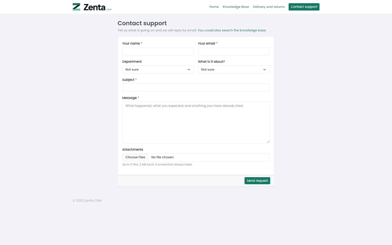 The public support form, for people who have no portal sign-in.