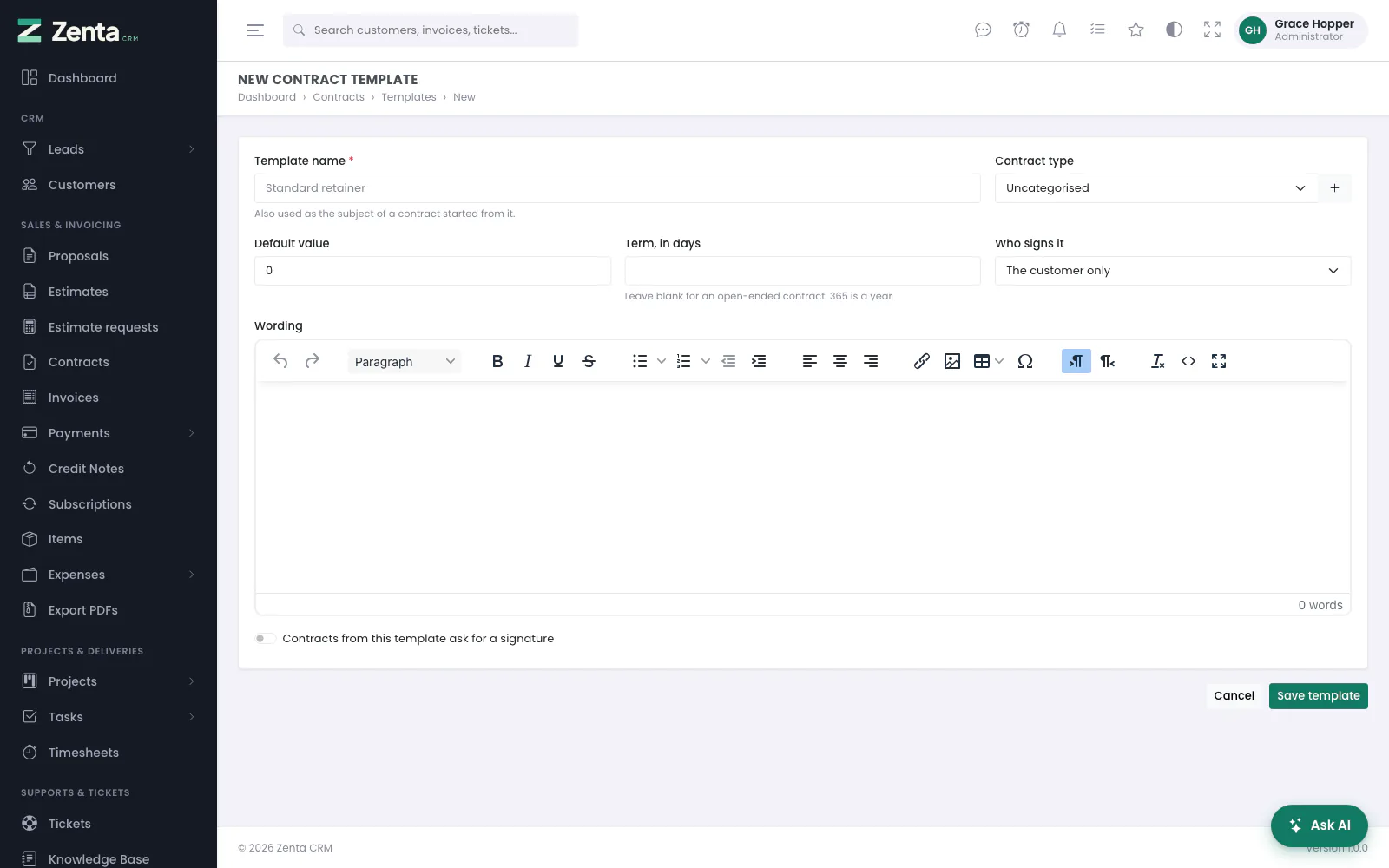 A new contract template.