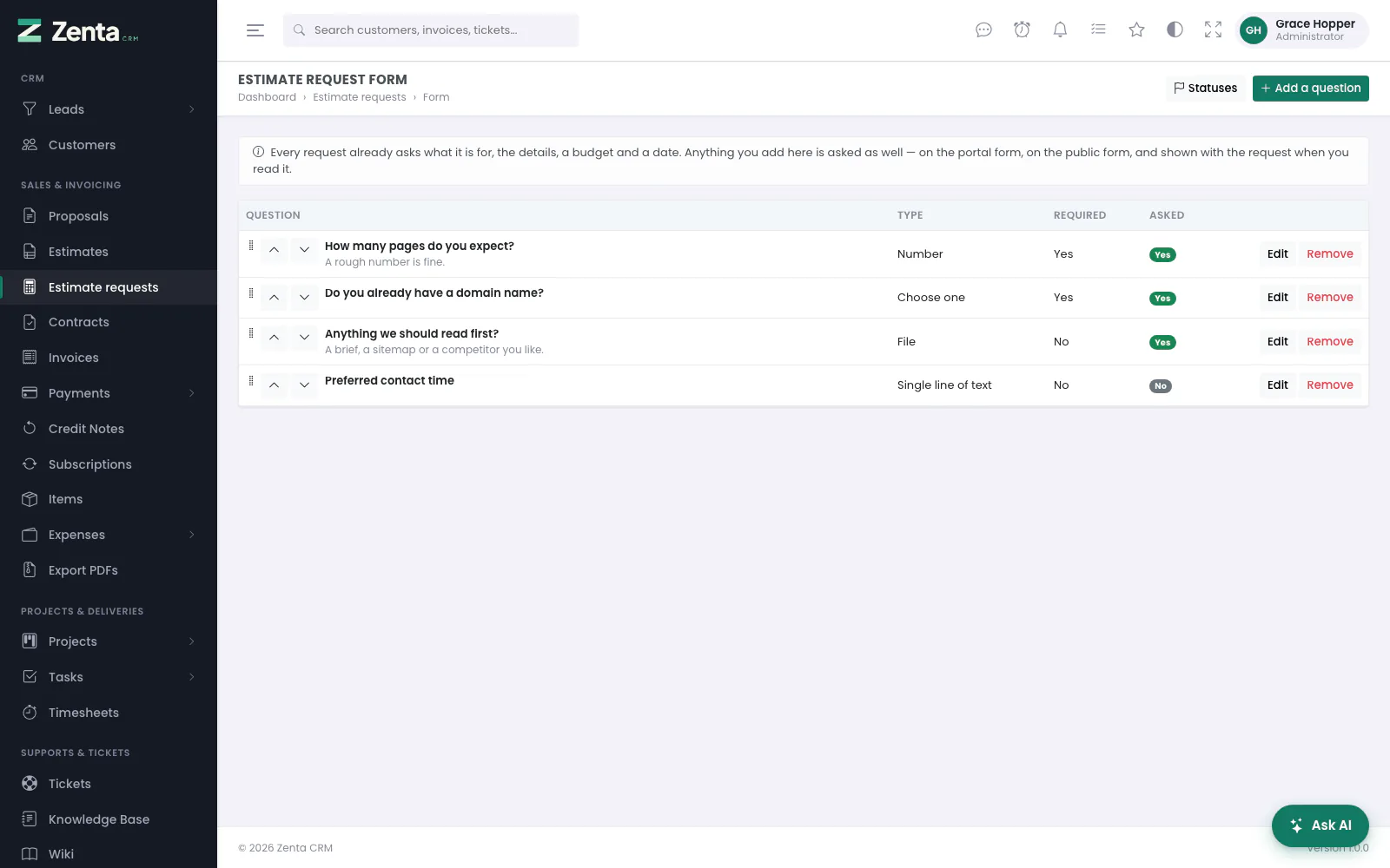 Your own questions, asked on top of the four every request carries.