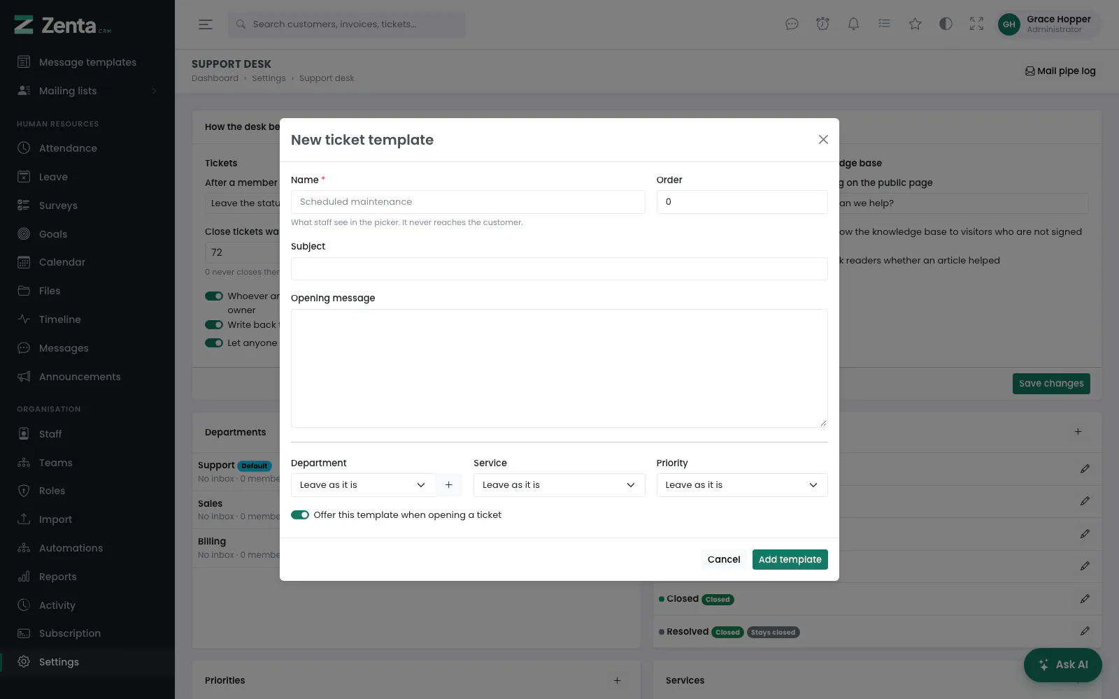 New ticket template: every filing field starts as Leave as it is.